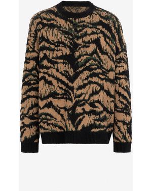 Roberto Cavalli Maglione Jacquard Con Motivo Freedom - Nero