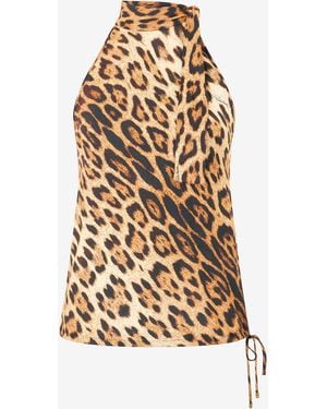 Roberto Cavalli Halterneck Top With Jaguar Skin Print - Brown
