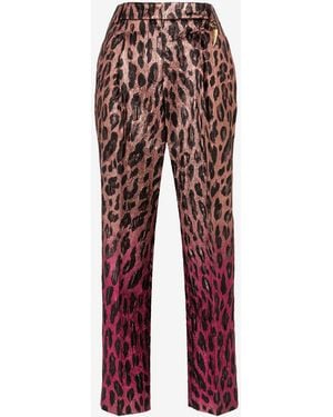 Roberto Cavalli Animal-Print Lamé Cropped Pants - Red