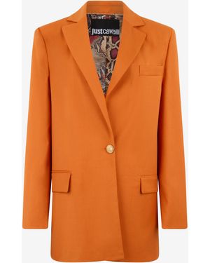 Roberto Cavalli Single-Breasted Jacket With Logo Strap - Orange