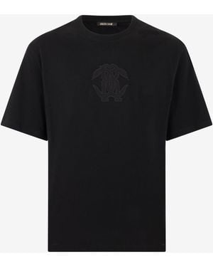 Roberto Cavalli T-Shirt Nera Con Logo Ricamato - Nero
