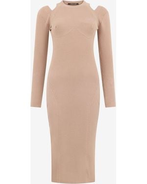 Roberto Cavalli Cut-Out Ribbed Midi Dress - Natural