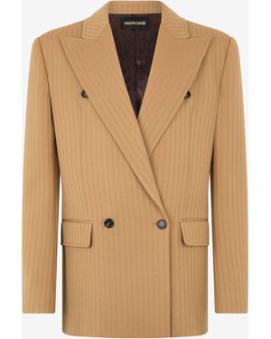 Roberto Cavalli Striped Double-Breasted Jacket - Natural