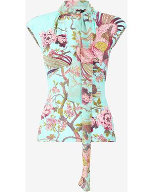 Roberto Cavalli Top With Oriental Bird Print - Blue