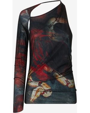 Roberto Cavalli One-Sleeve Jumper With Rose And Snake - Black
