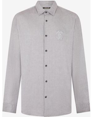 Roberto Cavalli Shirt With Monogram Rc Embroidery - Grey