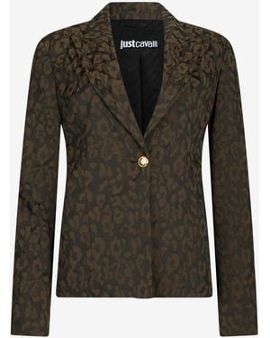 Roberto Cavalli Leopard Print Jacket Blazer - Black