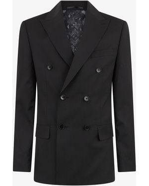 Roberto Cavalli Pinstripe Double-Breasted Wool Suit - Black