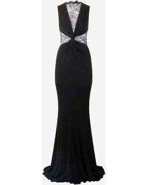 Roberto Cavalli Extra-Long Dress With Lace - Black