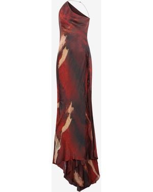 Roberto Cavalli Long Silk Dress With Marble Print - Red