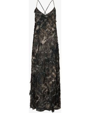 Roberto Cavalli Midi Dress With Fur Print On Destroyed-Effect Lace - White