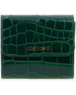 Roberto Cavalli Croc-Embossed Leather Card Case - Green