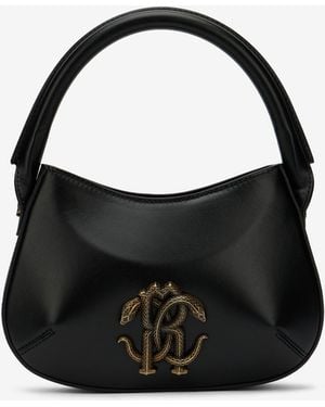 Roberto Cavalli Leather Top Handle Bag With Monogram Rc - Black