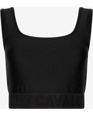 Roberto Cavalli Crop Top With Logo Band - Black