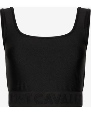Roberto Cavalli Top Crop Nero Con Banda Logo