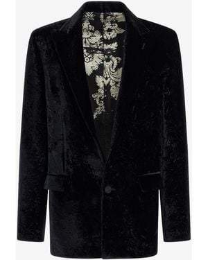 Roberto Cavalli Blazer With Broccato Print - Black