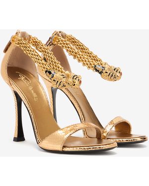 Roberto Cavalli Sandals With Heel And Bejeweled Tigers - White