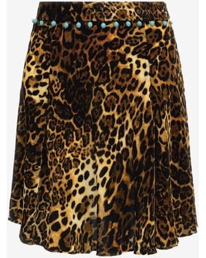 Roberto Cavalli Leopard Print Velvet Skirt - Multicolor
