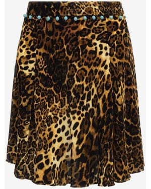 Roberto Cavalli Leopard Print Velvet Skirt - Multicolour
