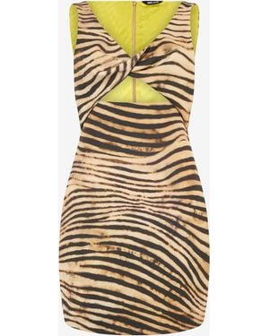Roberto Cavalli Mini Dress With Tiger Skin Print - Metallic