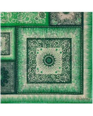 Roberto Cavalli Silk Shawl With Zebra Pattern And Logo - Green