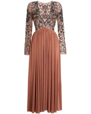 Roberto Cavalli Long V-Neck Sequin Embroidered Dress - White