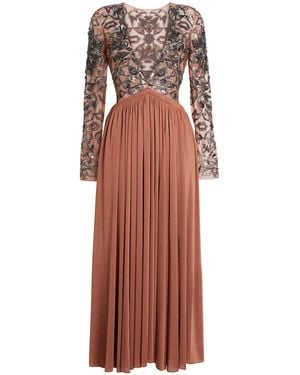 Roberto Cavalli Long V-Neck Sequin Embroidered Dress - White