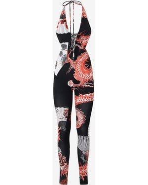 Roberto Cavalli Jumpsuit Mit All-Over-Drachenmuster - Rot