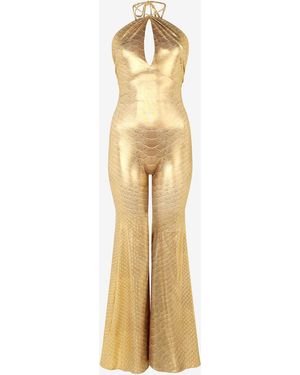 Roberto Cavalli Golden Jumpsuit With Serpentine Print - Metallic