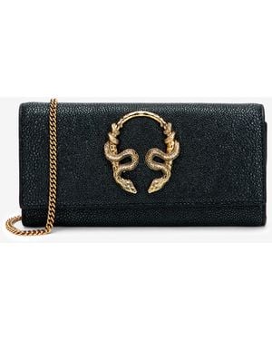 Roberto Cavalli Cartera Serpentine De Piel Con Cadena - Negro