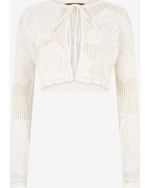 Roberto Cavalli Openwork Cropped Cardigan With Roses - Natural