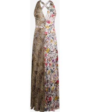 Roberto Cavalli Long Chiffon Dress With Florentine Flowers Print - White