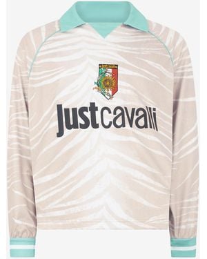 Roberto Cavalli Sports Jersey With Natural Barb Print And Jc Logo - White