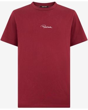 Roberto Cavalli Burgundy Snake Print T-Shirt - Red