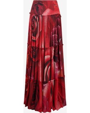 Roberto Cavalli Extra-Long Skirt With Garden Rose Print - Red
