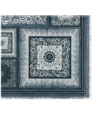 Roberto Cavalli Shawl With Zebra Pattern And Logo - Blue