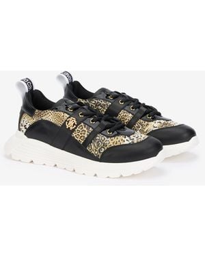 Roberto Cavalli Leopard Print Leather Trainers - Black