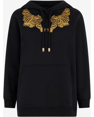 Roberto Cavalli Sweatshirt With Tiger Embroidery - Black