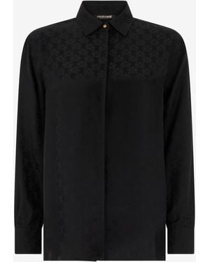 Roberto Cavalli Silk Blend Shirt With Monogram Rc - Black