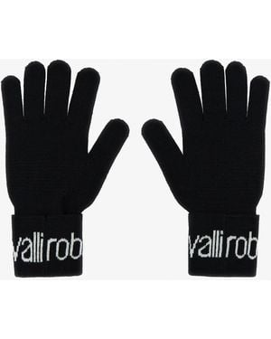 Roberto Cavalli Wool Blend Gloves With Logo - Black