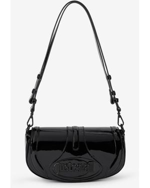 Roberto Cavalli Borsa A Spalla Nera Lucida Con Logo - Nero