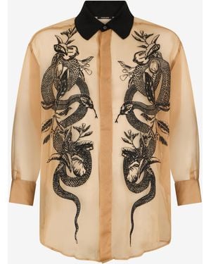 Roberto Cavalli Shirt With Snakes - Natural