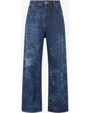 Roberto Cavalli Jeans With Dragon And Floral Pattern - Blue