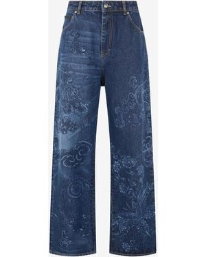 Roberto Cavalli Jeans With Dragon And Floral Pattern - Blue