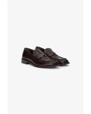 Roberto Cavalli Leather Loafers With Crocodile Effect - Black