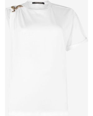Roberto Cavalli Asymmetric T-Shirt With Snake Motif - White
