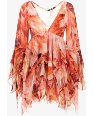 Roberto Cavalli Plumage Print Short Dress - Red