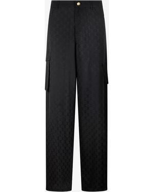 Roberto Cavalli Silk Cargo Trousers With Monogram Rc - Black