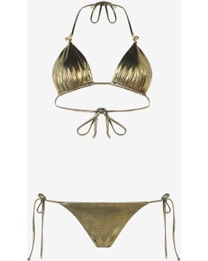 Roberto Cavalli Top De Bikini Dorado Con Serpientes - Blanco