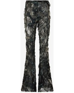 Roberto Cavalli Pants With Fur Print On Destroyed-Effect Lace - Black